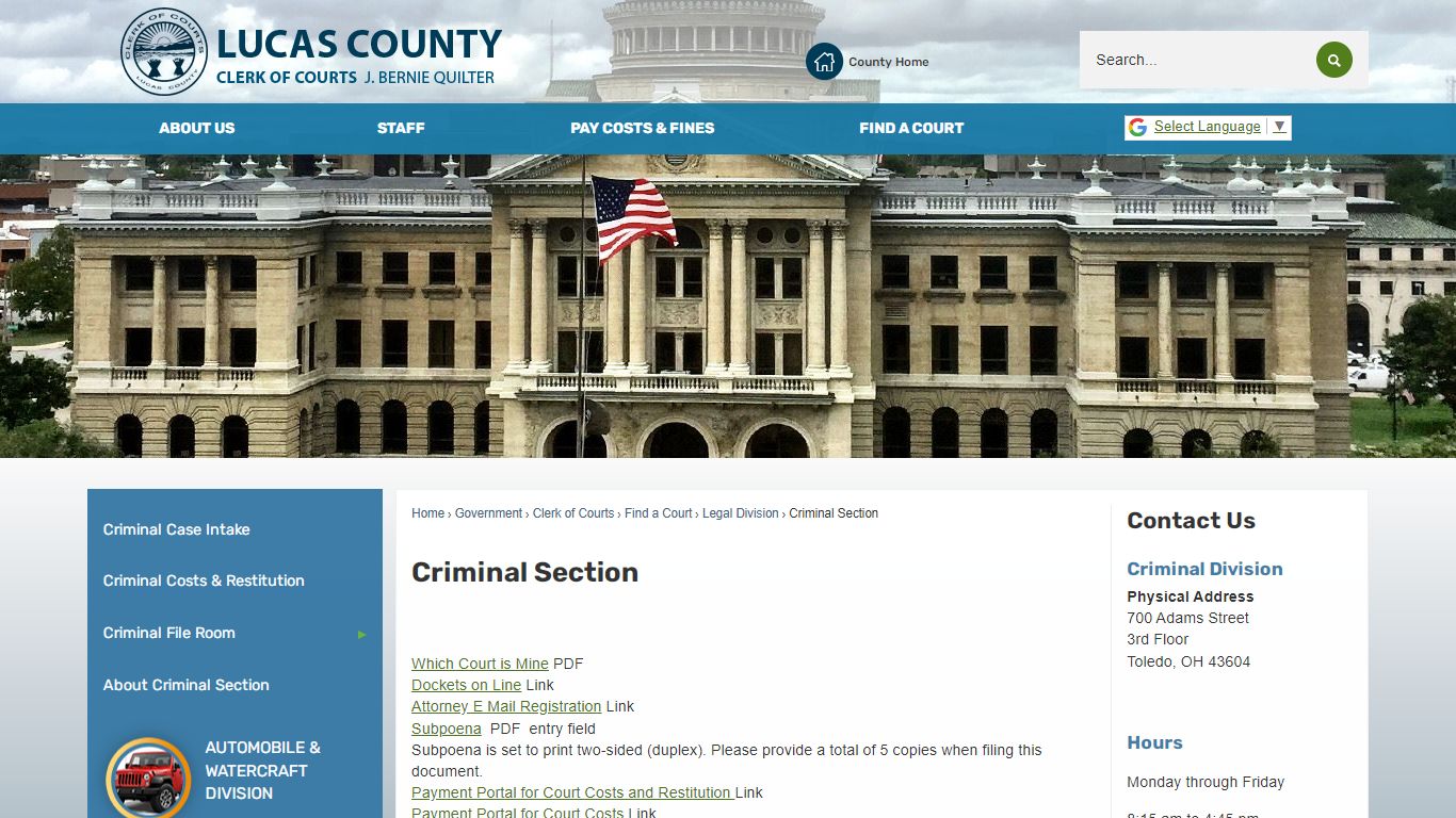 Criminal Section | Lucas County, OH - Official Website
