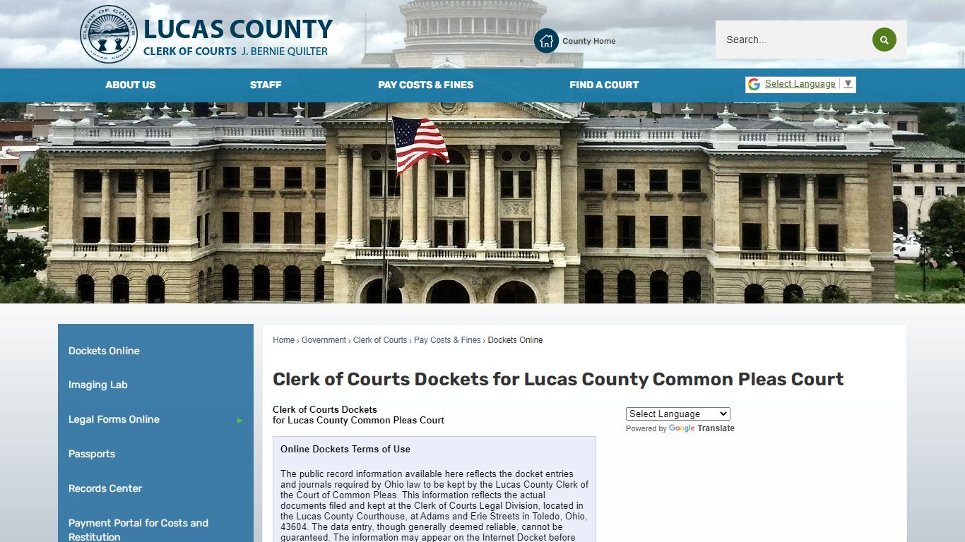 Clerk of Courts Dockets for Lucas County Common Pleas ...